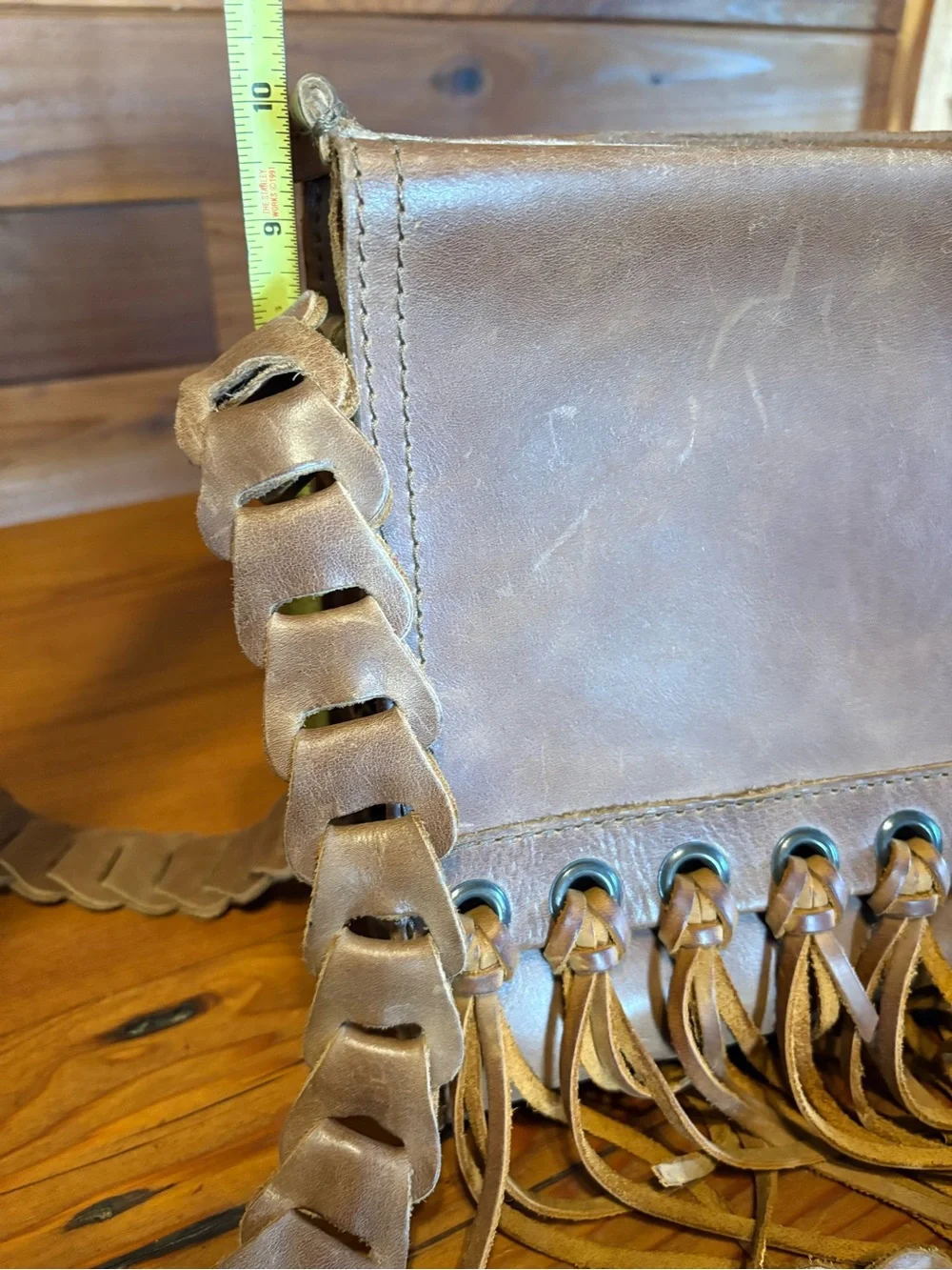 Women's Brown Leather Fringe Crossbody Bag by Saddleback Love 41